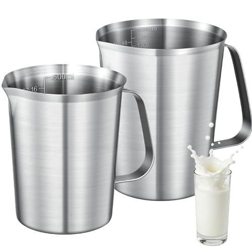 Stainless Steel Measuring Cups 2-Pack, Unbreakable Metal Measuring Cup Set with Easy-Read OZ/ML Marks & Secure Grip Handle, Ideal for Kitchen, Baking, Bar, Party & Pet Food (48 oz+16 oz) - size: 48 oz+16 oz