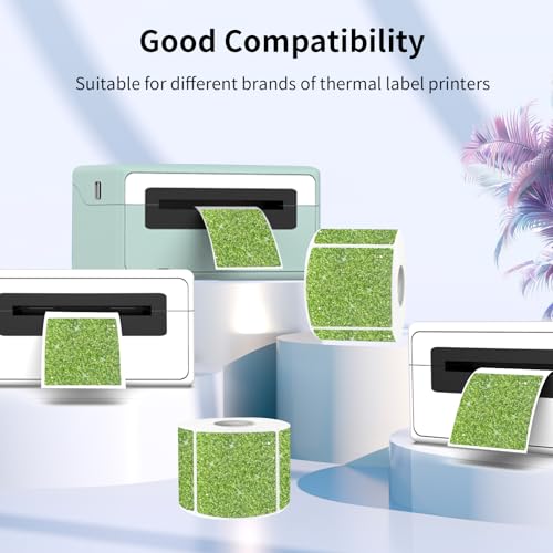 Square Holographic Thermal Labels Stickers, 2" x 2" Thermal Stickers Labels, Waterproof Glitter Direct Thermal Printer Label for Small Business- Holographic Green - color: Glitter Green, size: 2 X 2