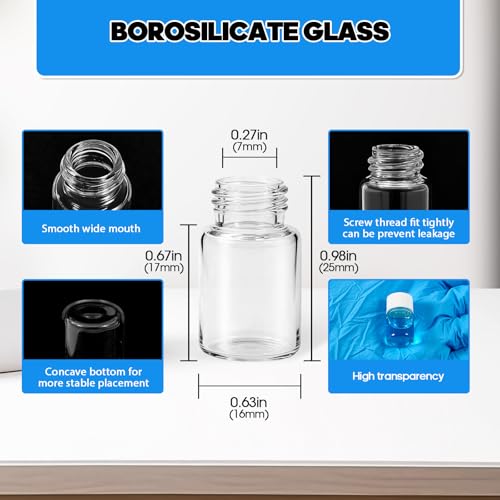 2ml Clear Glass Vials with Screw Caps and Plastic Stoppers, 1/2 Dram Small Liquid Sample Vial, Leak-Proof Vial, 12PCS(White Cap) - color: CLEAR, size: 2ml