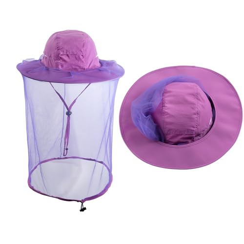 Beekeeper Hat,Bee Keeper Veil Netting,Mosquito Bug Gnat Mask,Head Catcher | Halloween Costume,Sun Shield Nylon,Foldable Packable,Brim Protection Dog Grooming,Bonnet Keepers Crown Net Comfortable - color: Violet Color