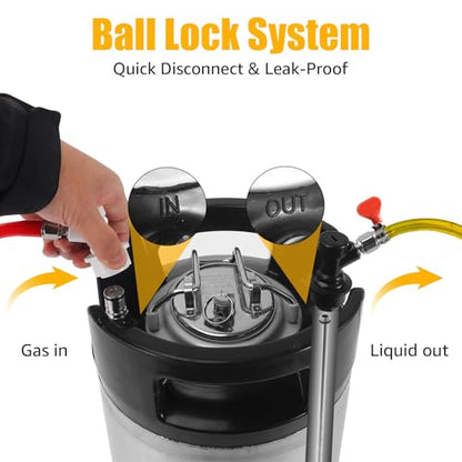 MRbrew 2 Pcs 2.5 gallon Ball Lock Kegs, Stainless Steel Corny Kegs with Dual Rubber Handles Stackable Design, Pressure Relief Valve 10L Cornelius Keg for Home Brewing
