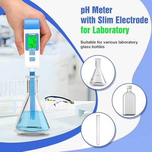 pH Meter for Water Digital pH Tester with 4.6in pH Probe Lab pH Gauge pH Reader with ATC for Canning Professional pH Temperature Test Kit for Narrow-Necked Bottle Solution Kombucha and Home Brewing