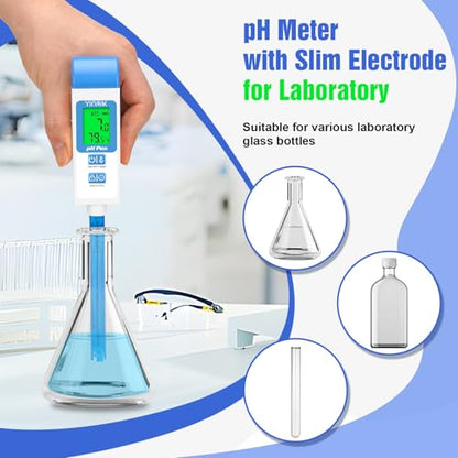 pH Meter for Water Digital pH Tester with 4.6in pH Probe Lab pH Gauge pH Reader with ATC for Canning Professional pH Temperature Test Kit for Narrow-Necked Bottle Solution Kombucha and Home Brewing