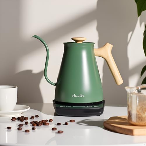 Harriet Gooseneck Electric Kettle - 1200W Fast Heat, 0.8L Stainless Steel, Precision Temp Control & Timer, Wood Handle, Pour Over Coffee and Tea, Green - color: Green