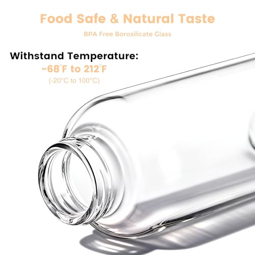 Mrsdry Glass Juice Bottles with Lids and Silicone Sleeves 18 oz, 4-Pack Reusable Clear Glass Water Bottles with Stainless Steel Airtight Cap for Juicing, Refrigerator, BPA Free Leak-Proof Drinking Jar - color: Apricot