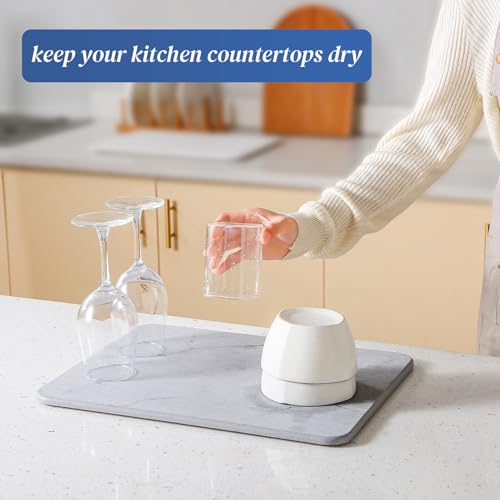 Quick Dry Stone Drying Mat for Kitchen Counter, Water-Absorbent Diatomaceous Dish Drying Mats, Multi-Purpose Stone Drying Tray for Cups Dishes Bottles - color: Ash-Marble