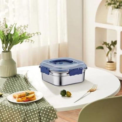 Stainless Steel Brining Container 1.8L, Airtight Marinade Container with Lid, Handle & Buckle, Oven Safe for Roasting, Brining, Meal Prep & Storing Tiered Trays Platters