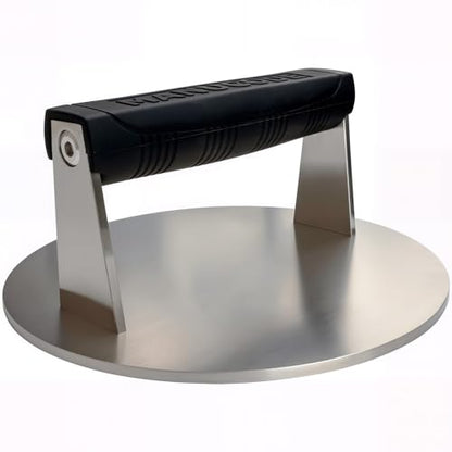 Stainless Steel Burger Smasher 3.25 LB – 8 Inch Steak Weight for Smash Burgers, Bacon, Sandwiches | Dishwasher Safe, Preheatable Protein Press with Silicone Handle | Commercial BBQ Tool - size: Φ8"