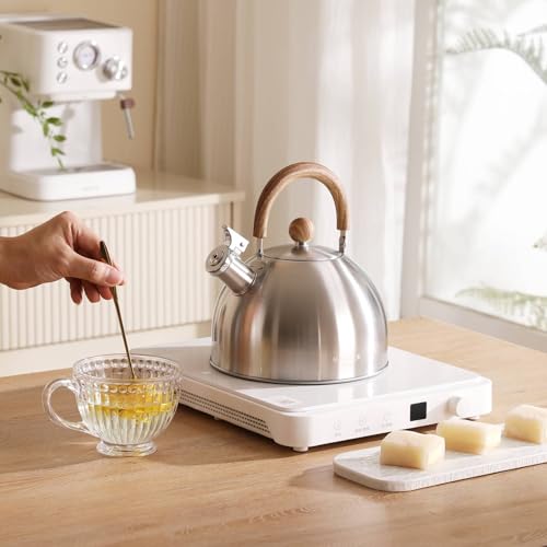 18/8 Stainless Steel Tea Kettle for Stovetop (2L / 2.1 Quart Whistling Tea Pot, Wood Handle)-Silver - size: 2.1 Quarts