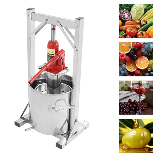 12L/3.17 gal Stainless Steel Fruit Wine Press with Hydraulic Jack Manual Cider Press Wine Making Supplies and Equipment for Vegetables Tincture Herbal Juice Making - size: 12L/3.17Gallon