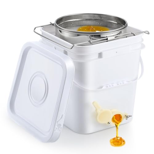 Threehoney 3 Gallon Honey Bucket with Spigot and Stainless Steel Filters Set Honey Extractor Equipment Food-Grade Bucket with Spigot for Bee Keeping Supplies Extracting Storage (White,3 Gallon) - color: White, size: 3 Gallon