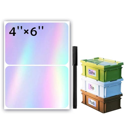 JIEHENG 100Pcs Large Laser Labels for Storage Bins,6x4 Inch Removable Labels,Large Labels for Blank Box,Strong Adhesive Tear Resistant No Residue Blank Labels (Laser) - color: Laser