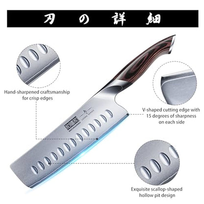 HOSHANHO 7 Inch Nakiri Knife, Japanese High Carbon Stainless Steel Chef Knife, Multipurpose Meat Vegetable Sharp Kitchen Knife with Ergonomic Pakkawood Handle - size: 7"