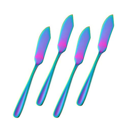 Cheese Desert Knives, Set of 4, Baikai Stainless Steel 18/10 Breakfast Butter Knife, Slicer Sandwich Spreader (Rainbow) - color: Rainbow