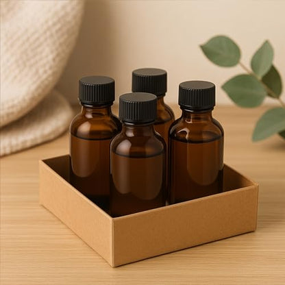 6Packs 60ml Amber Glass Boston Round Bottles with Black Caps Refillable Empty Containers 2Oz Liquid Storage Glass Bottles for Essential Oils, Serums, Perfumes, DIY Skincare, Aromatherapy