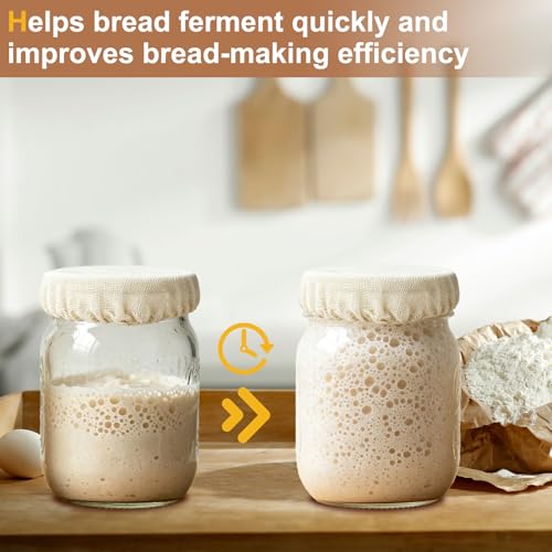 uxcell 6Pcs Sourdough Jar Cover, 210mm Wide Sourdough Starter Jar Covers Cloth Reusable Breathable Cotton Container Elastic Top Fermentation Lids for 7.5"-7.9"D Bowl & Jar Mouth, Beige - size: 210mm 7.5"-7.9"