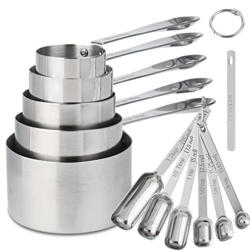 Stainless Steel Measuring Cups and Spoons Set of 12, 5 Dry Measuring Cups and 6 Measuring Spoons With Leveler for Kitchen