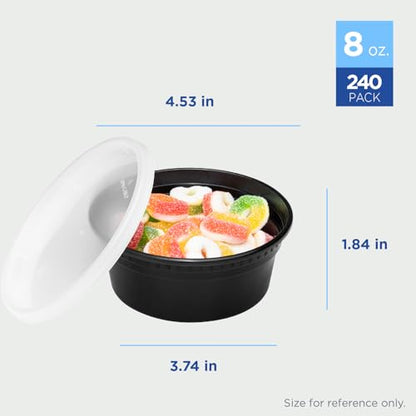 Karat [8oz - 240 ct Black PP Injection Molded Round Deli Containers with Lids (FP-IMDC8-PPB) - color: Black, size: 8oz