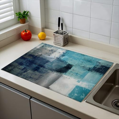 Absorbent Kitchen Dish Drying Mat Quick Dry Heat Resistant Hide Stain for Glasses Coffee Espresso Machines Pots Pans and Dish Racks,18" x 24" Abstract Teal Blue Pattern - color: Abstract Teal Blue