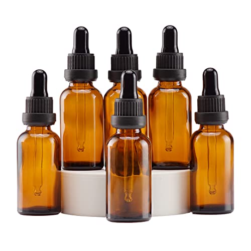 YIZHAO Amber Glass Dropper Bottle 1oz, Tincture Bottles with Glass Dropper, for Essential Oils, Aromatherapy, Cosmetic, Laboratory, Pharmacy, Liquids, Travel –6 Pcs - color: Amber, size: 30ml-6