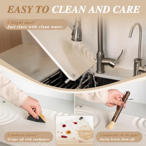VERIFOST Nested Dish Drying Mat with Bamboo Rack for Dishes, 2Pcs Diatomaceous Earth Stone, Fast Stone Drying Mat for Kitchen Counter with Non-slip Feet, Pearl - color: Bamboo Rack Pearl