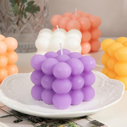 Silicone Bubble Cube Molds for Candle Making, 3D 6-Cavity French Dessert Molds for Baking Mousse Cake Ice Cream - color: White(R0010)