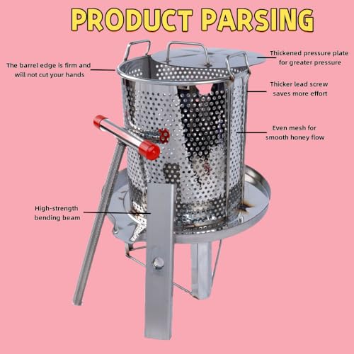 Mesh Honey Press Machine Presser Beeswax Extractor Fruit Honey Presser Honey Extractor Stainless Steel Mesh Honey Extractor for Home Beekeeping, Efficient Separation of Beeswax and Honey