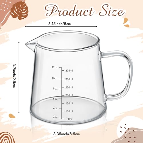 Honeydak 1 Pack 12oz Espresso Measuring Cup, Heat Resistant Glass Milk Frothing Pitcher with V-shaped Spout, Coffee Shot Glass for Latte, Microwave Dishwasher Safe, Gift for Dad Coffee Lovers