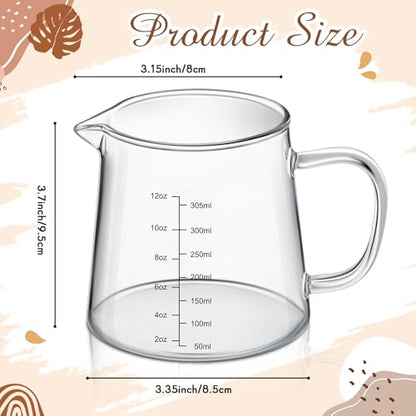 Honeydak 1 Pack 12oz Espresso Measuring Cup, Heat Resistant Glass Milk Frothing Pitcher with V-shaped Spout, Coffee Shot Glass for Latte, Microwave Dishwasher Safe, Gift for Dad Coffee Lovers