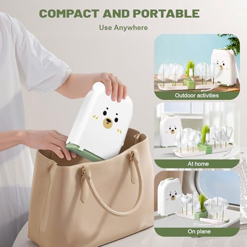 Baby Bottle Cleaner Brush Set Bottle Cleaner Brush Set Portable Bottle Cleaning Kit Set Silicone Brush, Nipple Brush, Straw Brush, Dispense Detergent Dispenser, Drying Rack - 6 in 1 - color: White