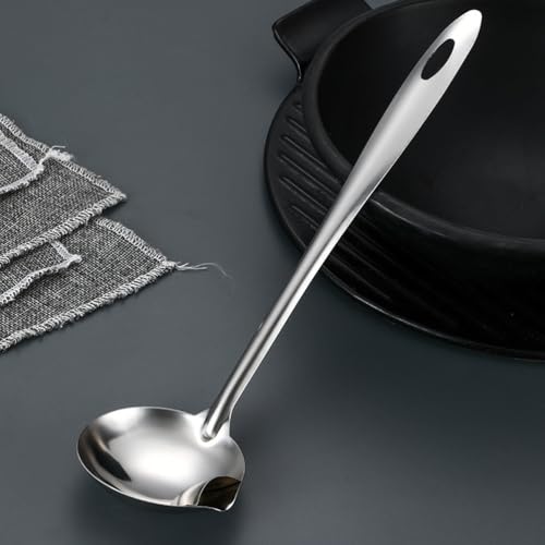 2pcs Stainless Steel Soup Ladle with Pour Spout Fat Separator Strainer Oil Skimmer for Cooking and Serving Household Kitchen