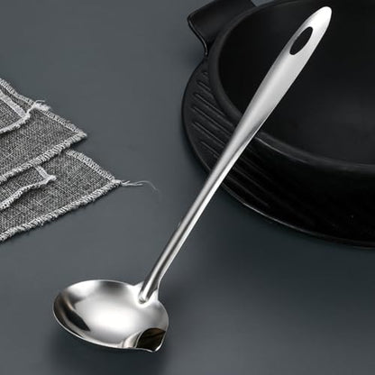 2pcs Stainless Steel Soup Ladle with Pour Spout Fat Separator Strainer Oil Skimmer for Cooking and Serving Household Kitchen