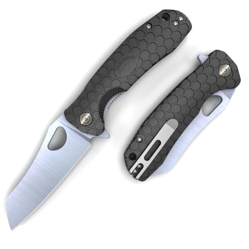 Honey Badger Knives Medium Folding Pocket Knife - 14C28N Steel, 3.20" Blade, Black FRN Handle - Ball Bearing Flipper, Thumb Hole, Reversible Deep-Carry Clip - color: Black