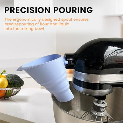 Silicone Flour Funnel for Stand Mixers, Mess-Free Pouring Ring for Baking Ingredients, Flexible Food-Grade Silicone, Dishwasher Safe,Blue