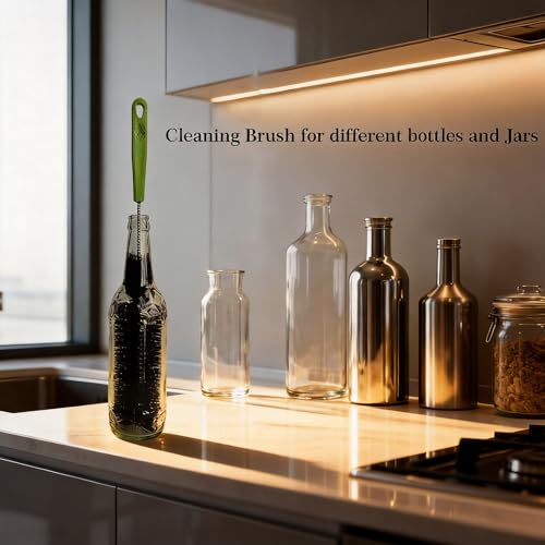 17" Extra Long Water Bottle Cleaning Brush, 2 Pack Flexible Bottle Scrubber for Narrow Neck Wine Decanter, Beer Bottle, Sport Flask, Baby Bottle, Tumbler, Kombucha Carboy, Vase & Kitchen Sink - Black