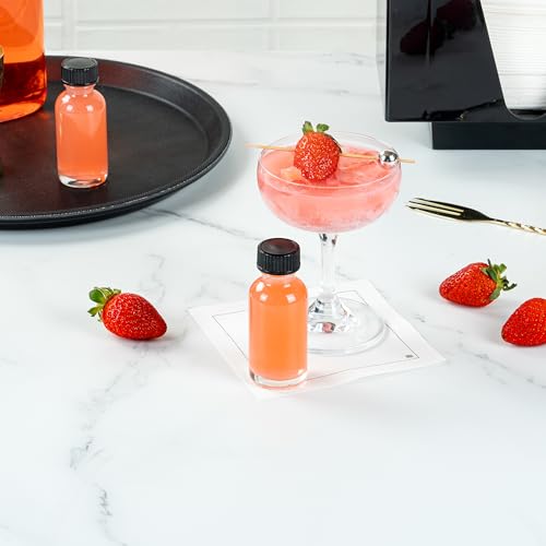 Restaurantware Vetri 1 Ounce Boston Glass Bottles, 48 Sample Bottles With Black Phenolic Caps - Dishwashable, Round, Clear Glass Bottle, For Potion, Juice, Ginger Shots, Whiskey, Liquids - color: Clear, size: 1 oz