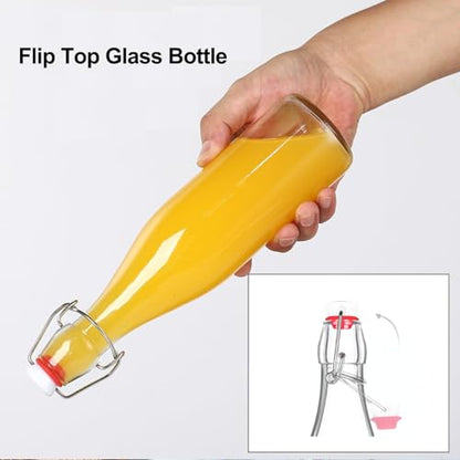 Clear Glass Bottle with Swinging Top for Airtight Lids, Beer Bottles with Flip Caps, Home Brewing and Fermentation Kombucha, Vanilla Extract, Beverage, Water, Kefir (12OZ) - size: 12 Ounces
