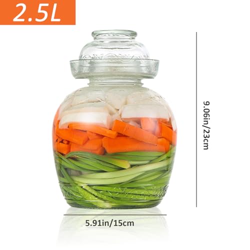 Kimchi Containers, Pickle Container 2.5 L Food Grade Fermentation Jar Traditional Kimchi Containers with Bowl Cap Transparent Glass Jar with Lid Fermentation Kit for Pickling Kimchi Sauerkraut - color: 2.5l