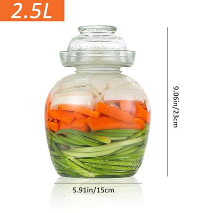 Kimchi Containers, Pickle Container 2.5 L Food Grade Fermentation Jar Traditional Kimchi Containers with Bowl Cap Transparent Glass Jar with Lid Fermentation Kit for Pickling Kimchi Sauerkraut - color: 2.5l