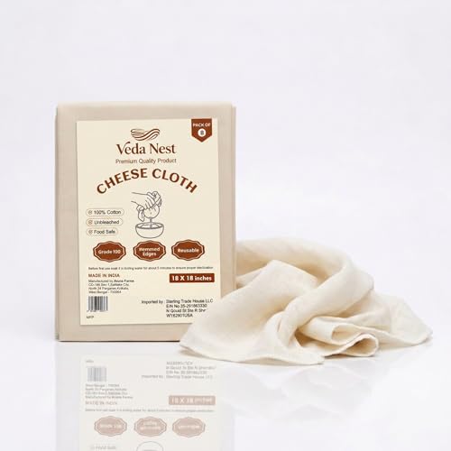 Grade 100 Cheese Cloth for Straining, 18 x 18 Inch, Pack of 8 | 100% Unbleached Cotton Reusable Cheesecloth | Ultra Fine Mesh Muslin for Cheese Making, Greek Yogurt, Nut Milk, Tofu - size: 18X18 INCH