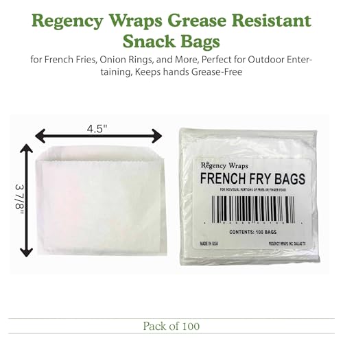 Regency Wraps Grease Resistant Snack Bags, Serving Bag for French Fries, Onion Rings, and More, Perfect for Outdoor Entertaining, Keeps hands Grease-Free, Pack of 100 - size: Pack of 100, style: French Fry Bag