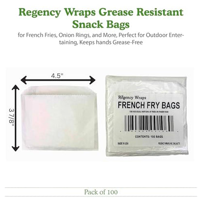 Regency Wraps Grease Resistant Snack Bags, Serving Bag for French Fries, Onion Rings, and More, Perfect for Outdoor Entertaining, Keeps hands Grease-Free, Pack of 100 - size: Pack of 100, style: French Fry Bag