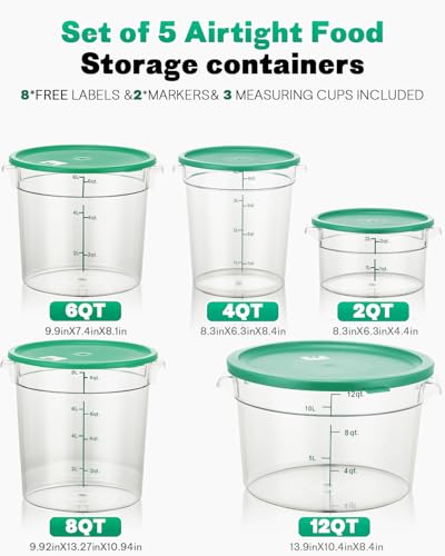 6QT NSF Round Food Storage Containers with Lids: 4 PCS [Total Food Grade][Hot&Cold Resistant] Dough Proofing Container for Pizza, Bread with Measuring Spoons Included(BPA FREE) (GREEN) - color: K4-6QT-4PCS-ROUND-GREEN