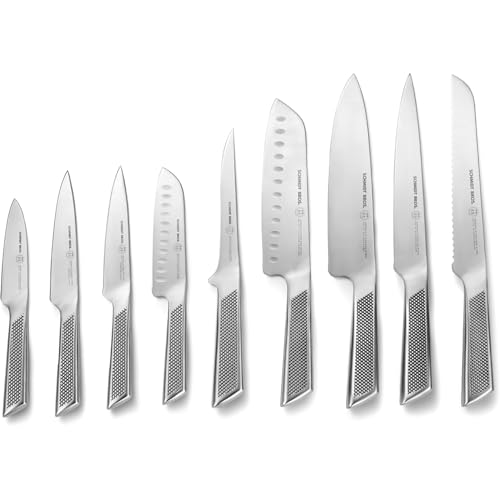 Schmidt Brothers - Gridiron Series - 10-Piece Knife Set, High-Carbon Stainless Steel Cutlery with White Ash Wood Knife Block - color: Gridiron
