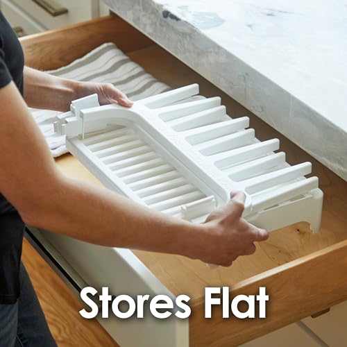 PopYum White Space Saving Drying Rack from 100% Recycled Bottles | Space Saving, Made from 100% Recycled Bottles, Countertop for Baby Bottles, For Plastic Bags, Cups, Glass, Tumblers, Compact - color: White