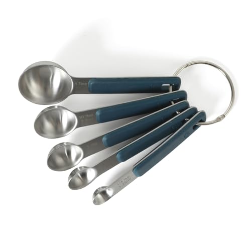 Calphalon Prime Measuring Spoons, Plastic Measuring Spoon Set, 5-Piece Stainless Steel Measuring Spoons Navy Silicone Handle Accurate, Durable for Spices and Small Portions - color: Navy Blue w/ Silicone (Prime - Measuring Spoons), size: Measuring Spoons
