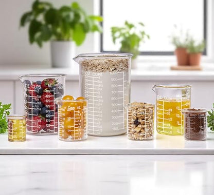 Ackers Etching Scale Glass Measuring Cup Set-V-Shaped Spout，Includes 60ml(2OZ), 120ml(4OZ), and 250ml(8OZ) Glass Measuring Beaker for Kitchen or Restaurant, Easy to Read - size: 60ML/120ML/250ML