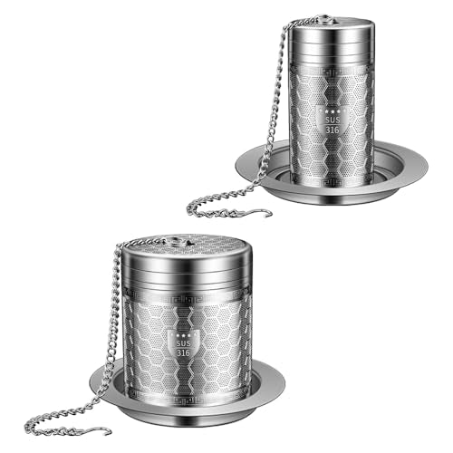 2Pack Tea Infusers for Loose Tea, Extra Fine Mesh 316 Stainless Steel Tea Strainers, Loose Leaf Tea Steeper Tea Diffuser Tea Holder with Extended Chain Hook and Drip Tray (Large + Extra Small) - size: Large + Extra Small