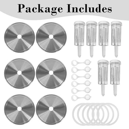 Fermentation Lids Kit for Wide Mouth Mason Jars | 6 304 Stainless Steel Fermenting Lids with 6 Airlocks, 6 Silicone Rings & Grommets-Complete Mason Jar Fermentation Set for Brewing, Fermenting(No Jars - size: 304 stainless steel lid and air valve