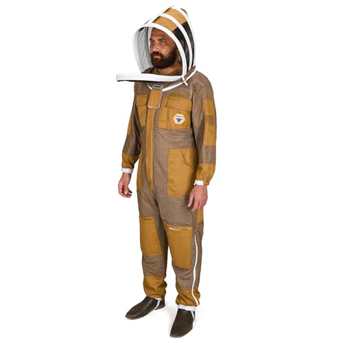 Beekeeping Suit Ventilated 3 Layer Ultra with Total Protection with Safety Fencing for Professional Beekeeping Supplies with Carrying Bag (BP-311-Brown)-M - color: Brown, size: M